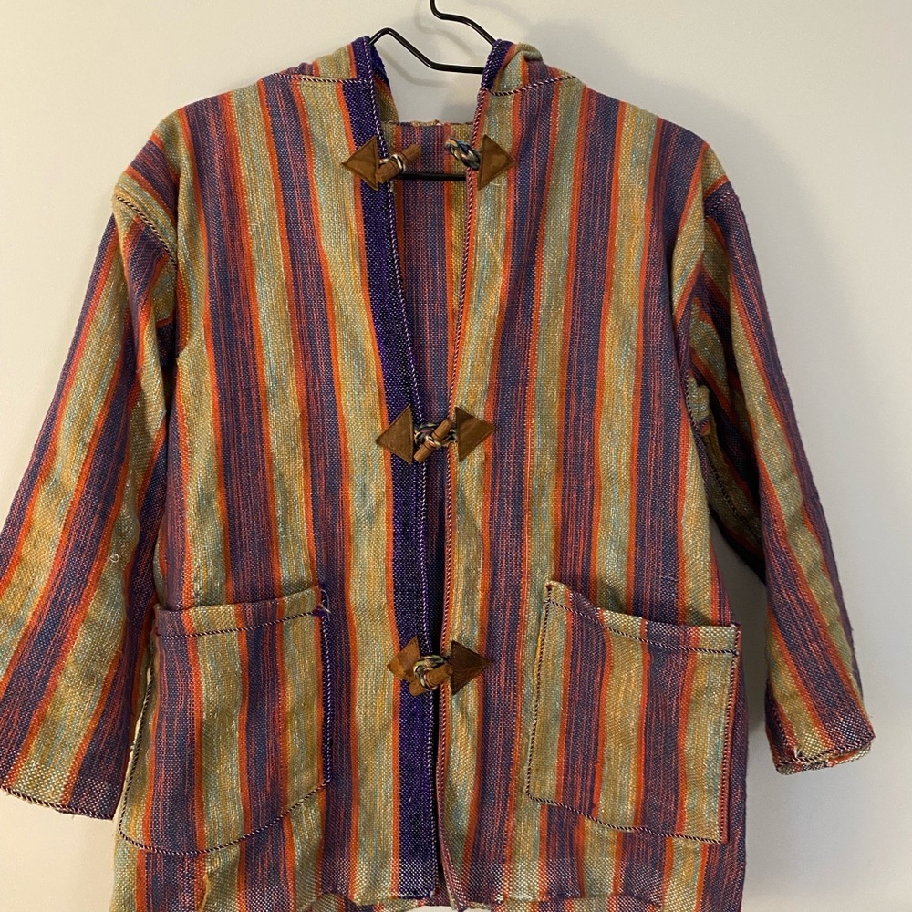 Colorful Striped Moroccan Jacket with Wooden Toggle Closures